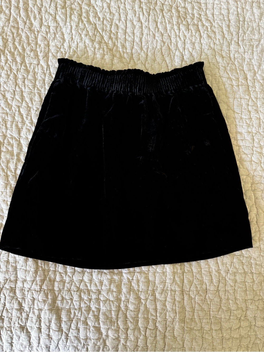 J Crew black crushed velvet mini skirt